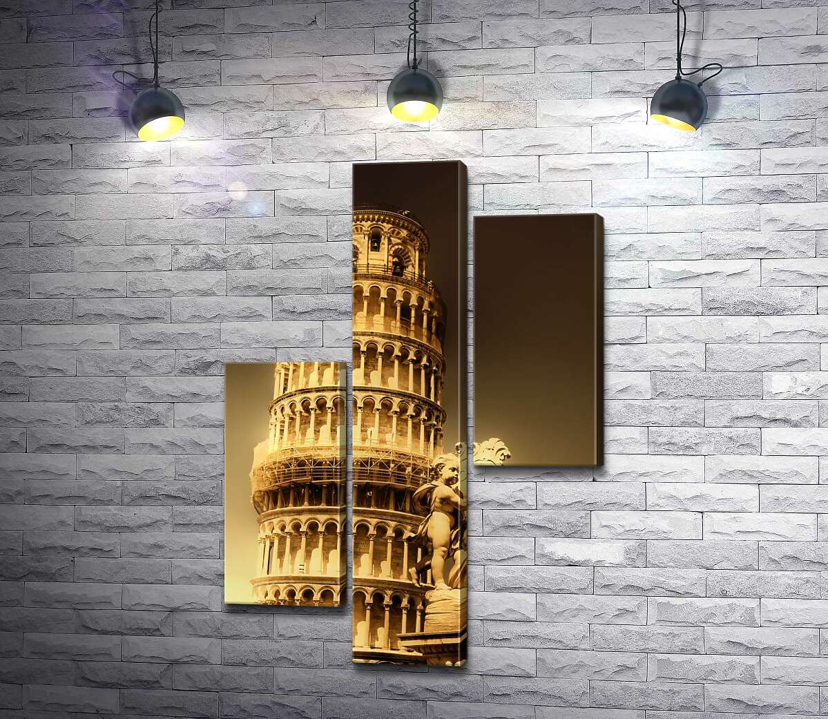 модульна картина Пізанська вежа (Pisa tower) видніється через фонтан Путті (Fontana dei Putti) (Модуль №12)