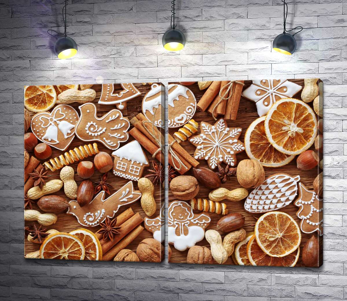 модульная картина Рождественские ароматы: имбирное печенье, цитрусы, корица и орехи