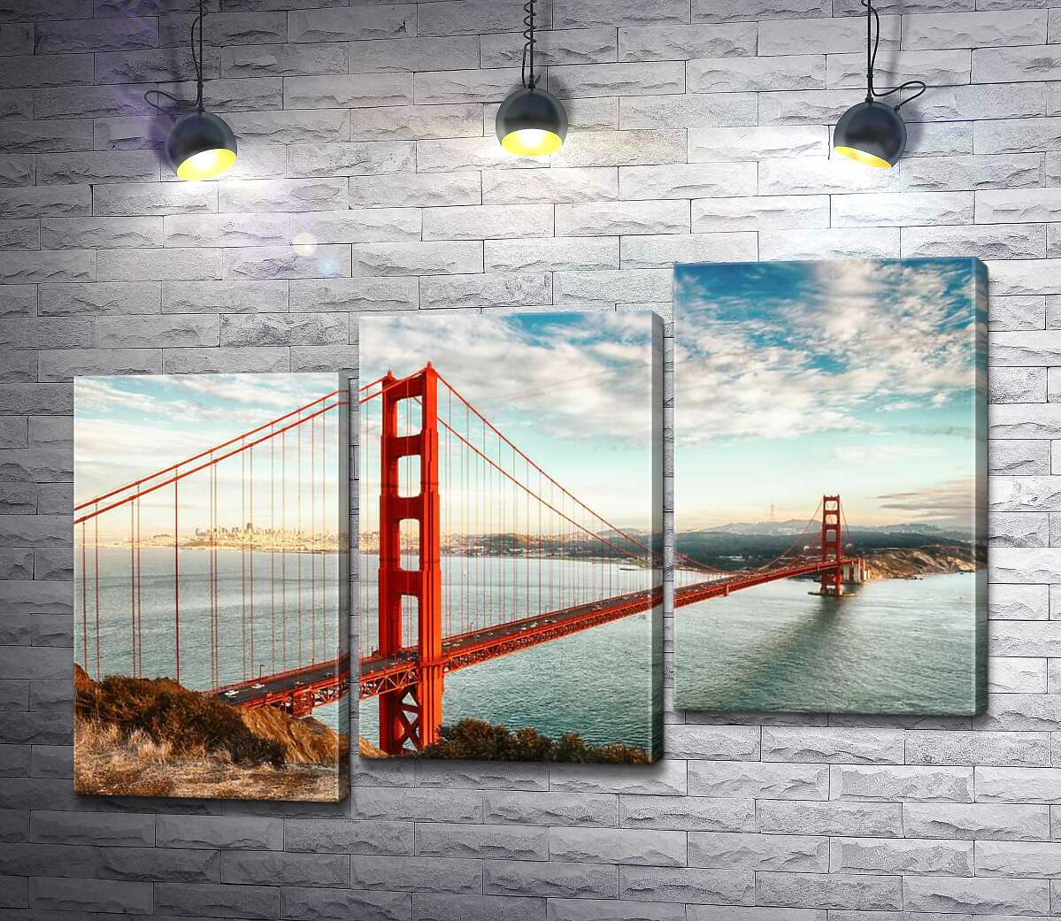 модульная картина Путь к океану: вид с берега на мост "Золотые ворота" (Golden Gate Bridge) (Модуль №14)