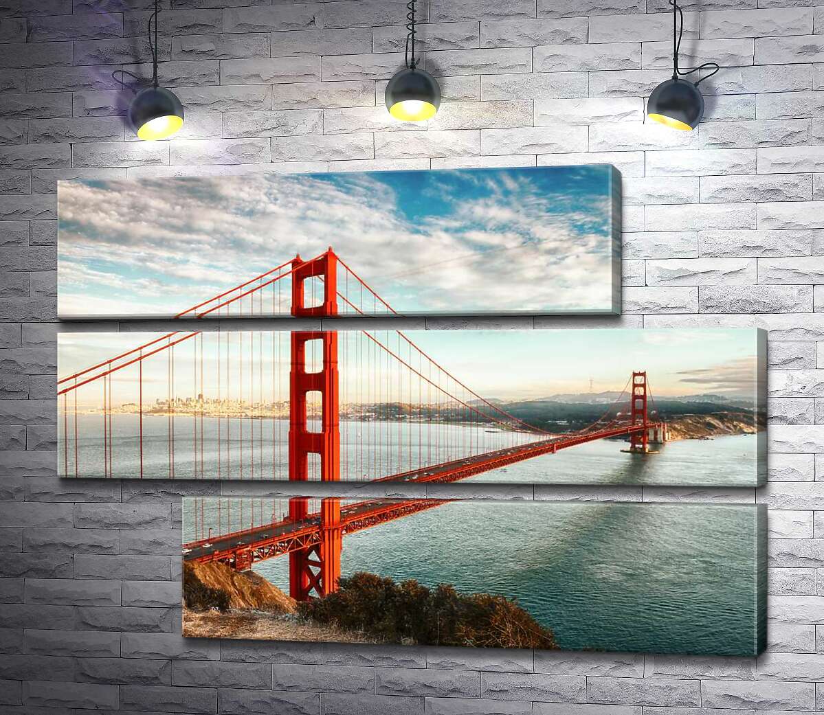 модульна картина Шлях до океану: вид з берега на міст "Золота Брама (Golden Gate Bridge) (Модуль №16)