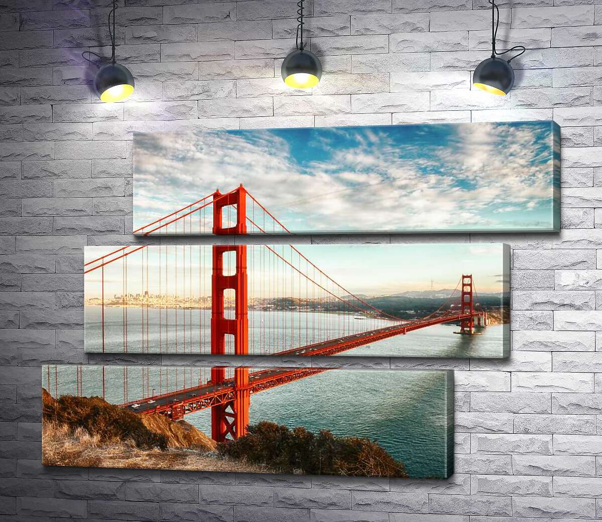 модульна картина Шлях до океану: вид з берега на міст "Золота Брама (Golden Gate Bridge) (Модуль №17)