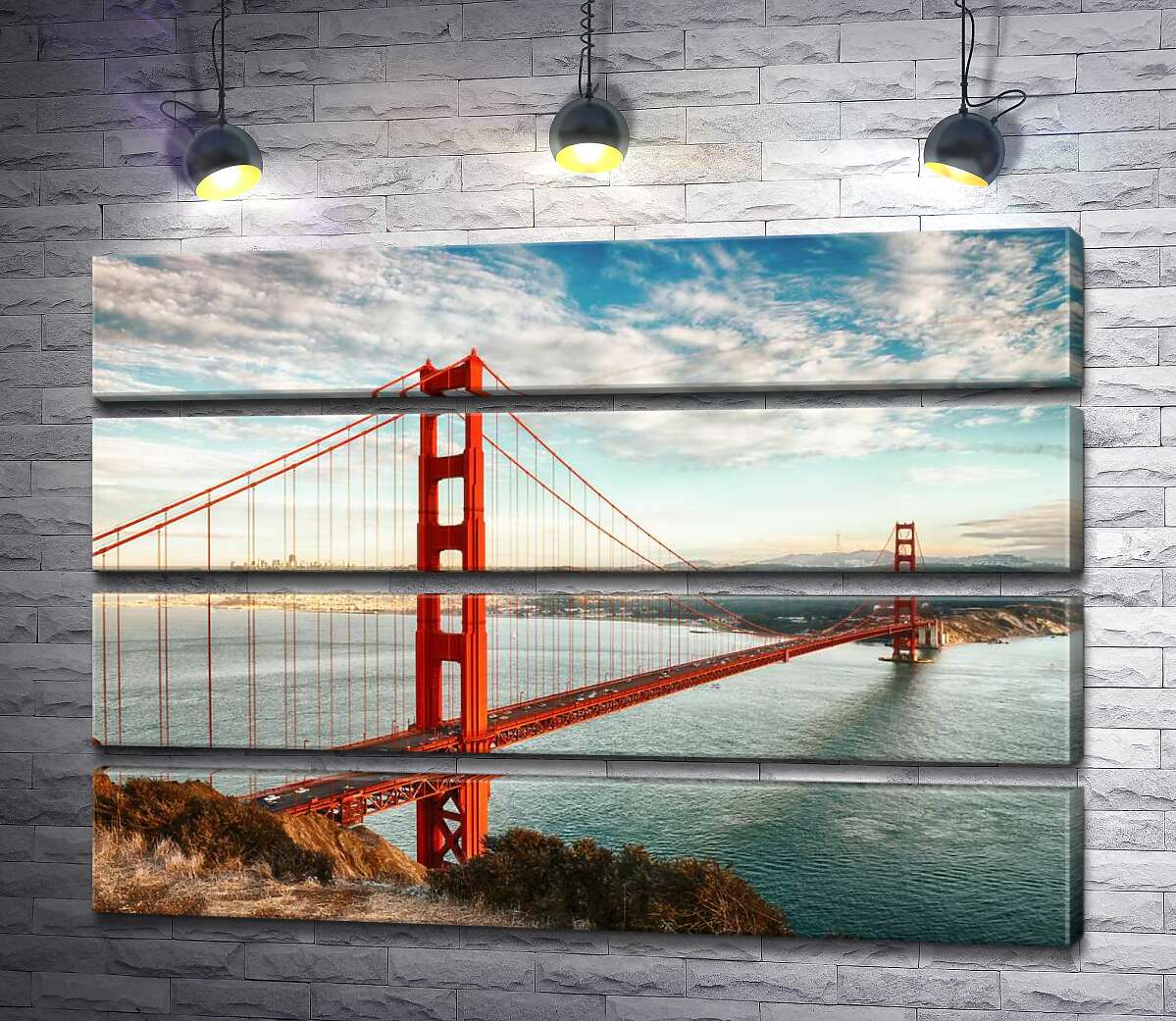 модульная картина Путь к океану: вид с берега на мост "Золотые ворота" (Golden Gate Bridge) (Модуль №22)