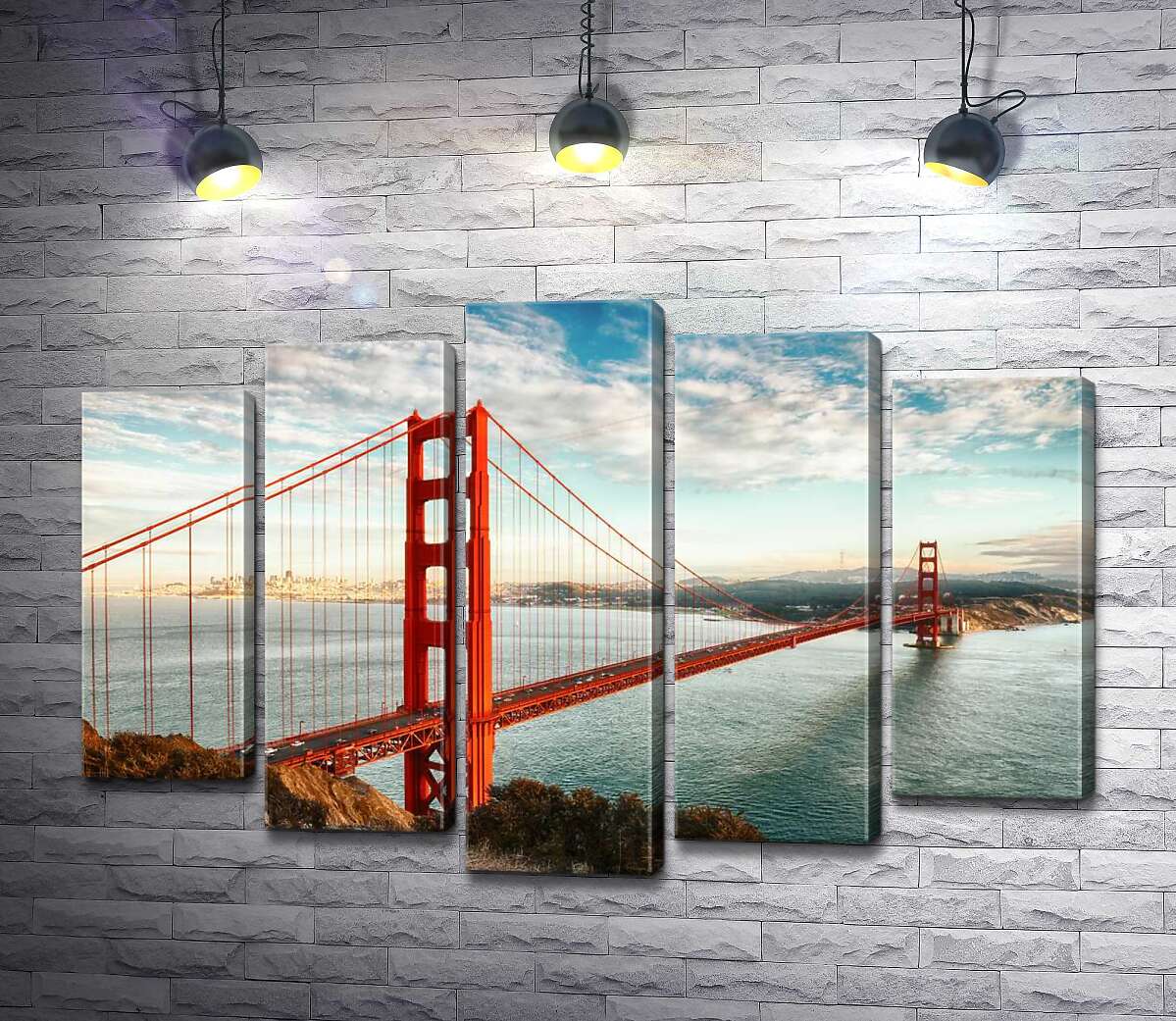 модульная картина Путь к океану: вид с берега на мост "Золотые ворота" (Golden Gate Bridge) (Модуль №4)