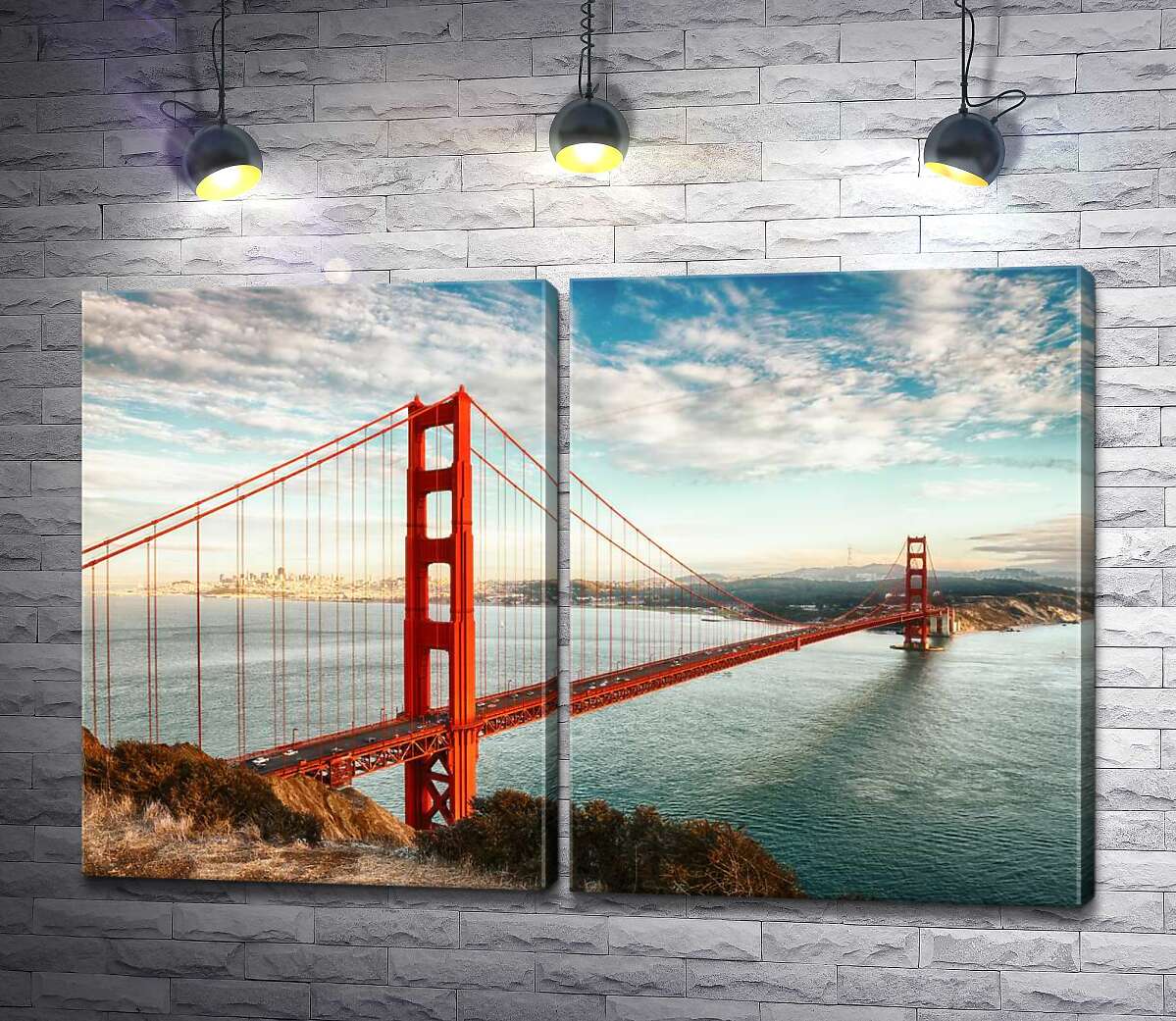 модульна картина Шлях до океану: вид з берега на міст "Золота Брама (Golden Gate Bridge)