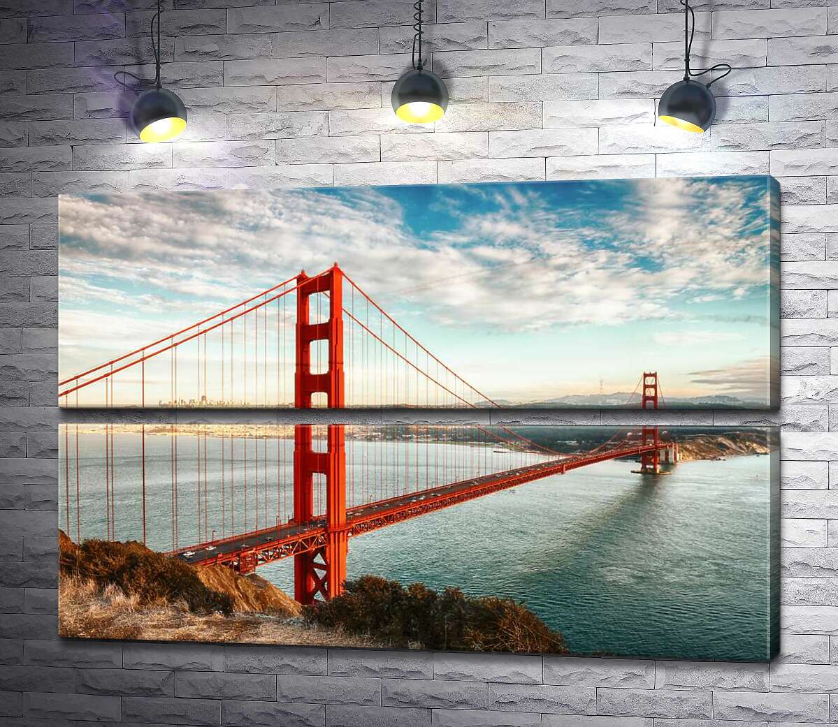 модульная картина Путь к океану: вид с берега на мост "Золотые ворота" (Golden Gate Bridge) (Модуль №7)