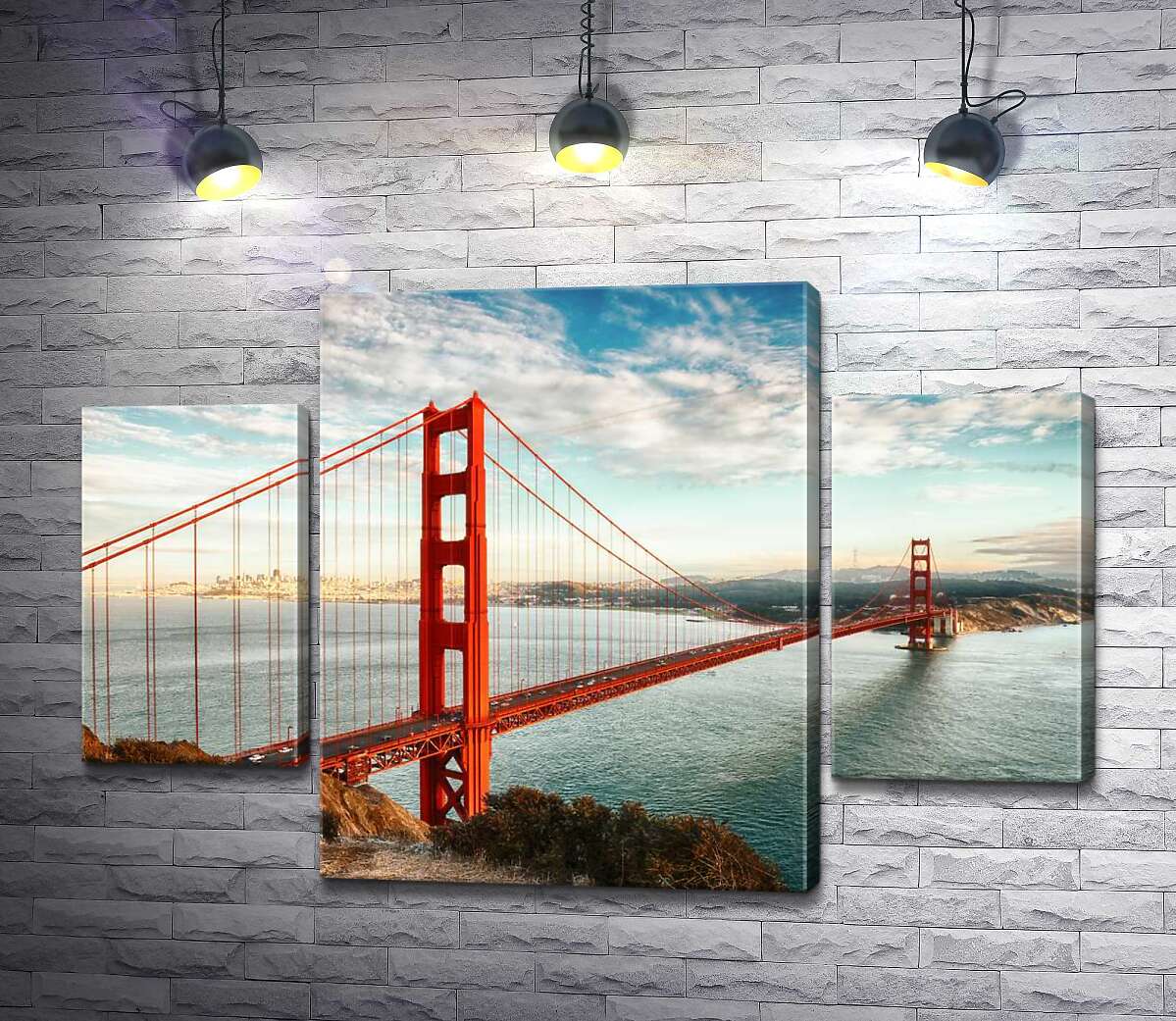 модульная картина Путь к океану: вид с берега на мост "Золотые ворота" (Golden Gate Bridge) (Модуль №5)