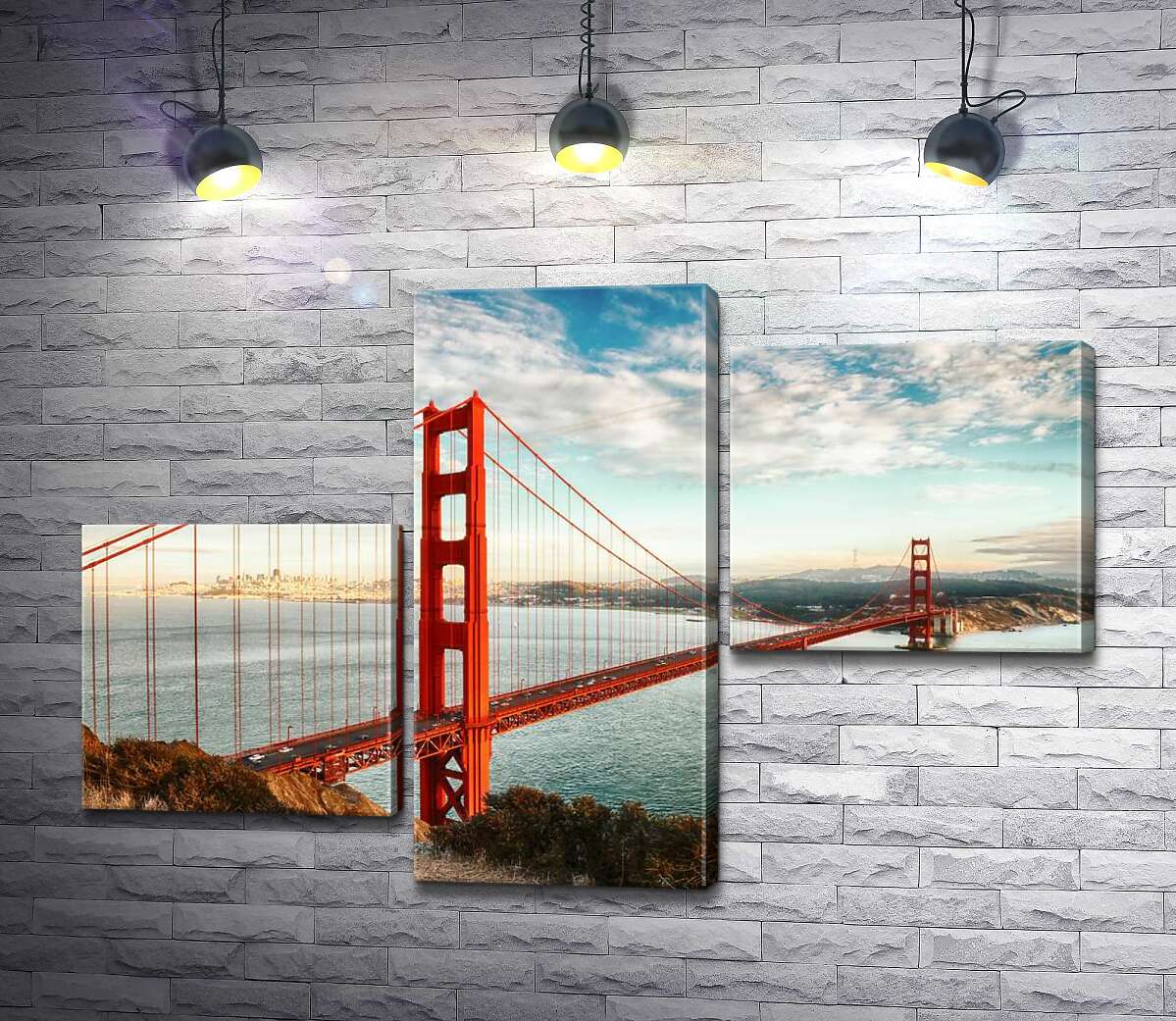 модульная картина Путь к океану: вид с берега на мост "Золотые ворота" (Golden Gate Bridge) (Модуль №12)