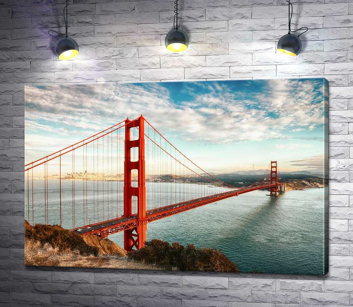 картина Путь к океану: вид с берега на мост "Золотые ворота" (Golden Gate Bridge)