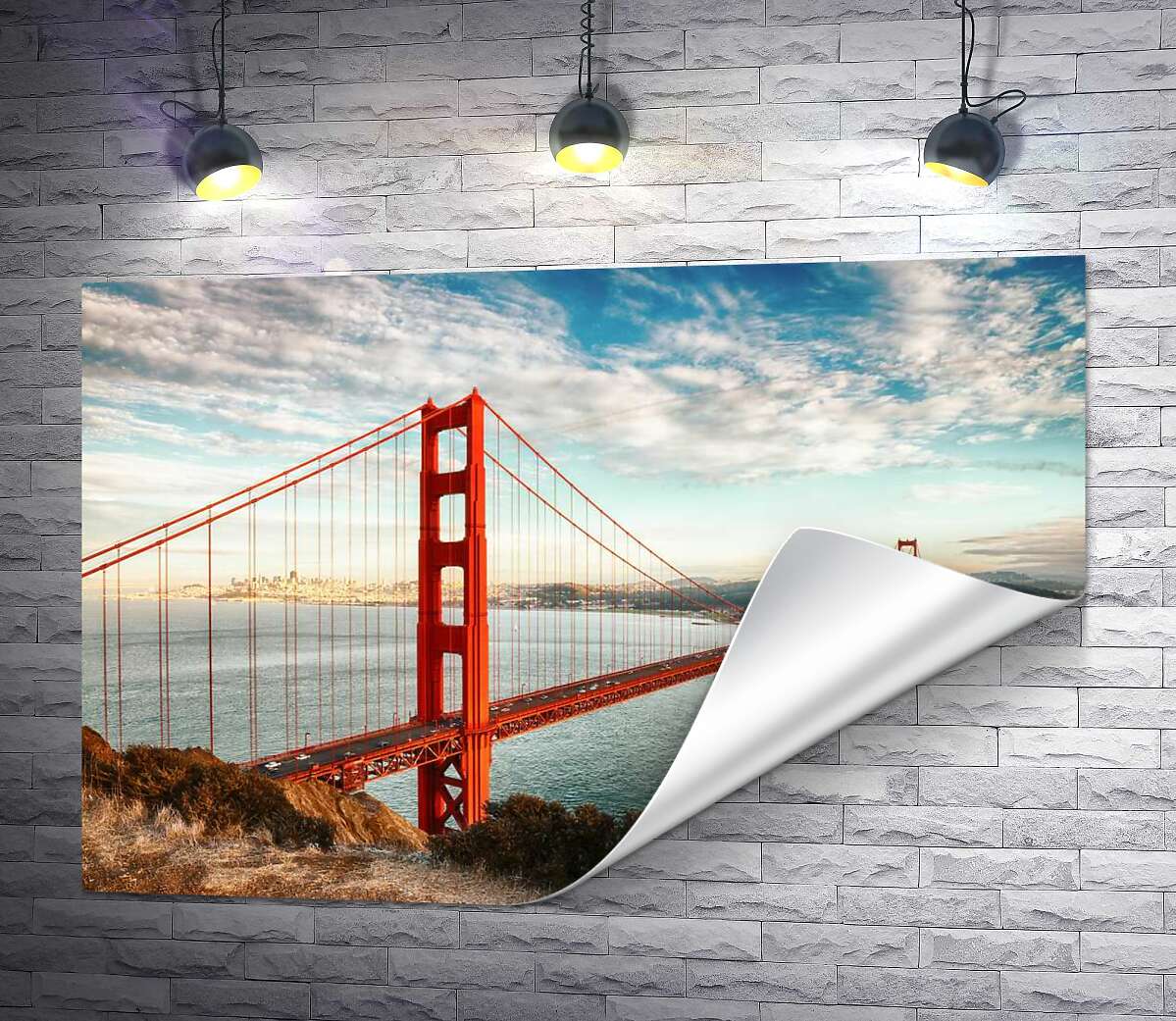 печать Путь к океану: вид с берега на мост "Золотые ворота" (Golden Gate Bridge)