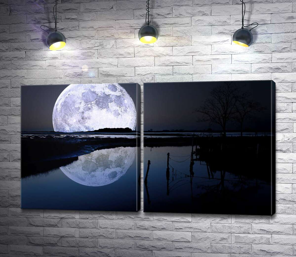 модульная картина Пятнистая луна нависла над темным болотом