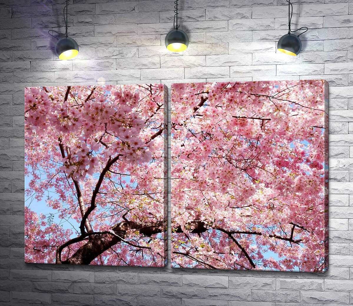 модульная картина Нежно-розовое цветение вишен весной