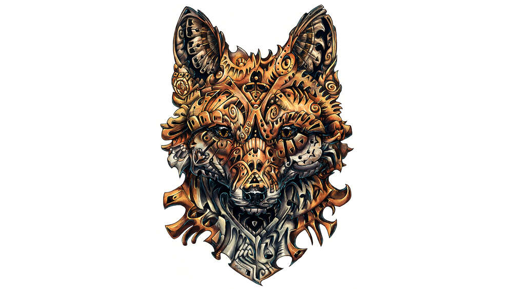 картина-постер Портрет лисы из железных деталей
