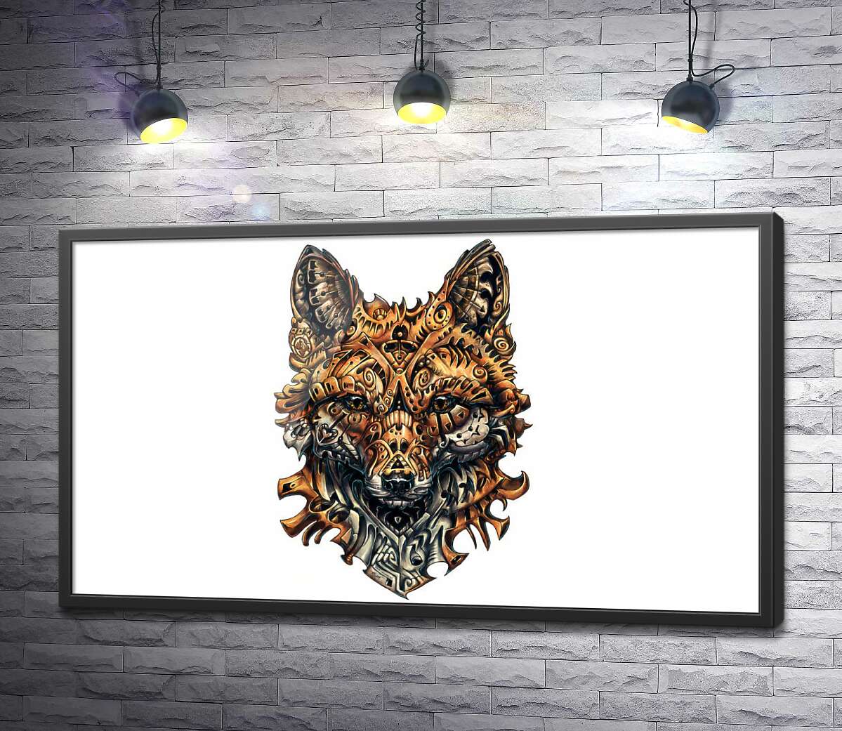постер Портрет лисы из железных деталей