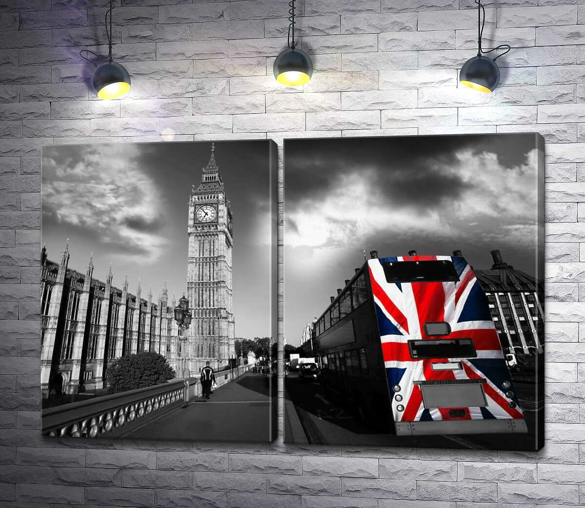 модульная картина Яркий флаг в пасмурной атмосфере британской столицы