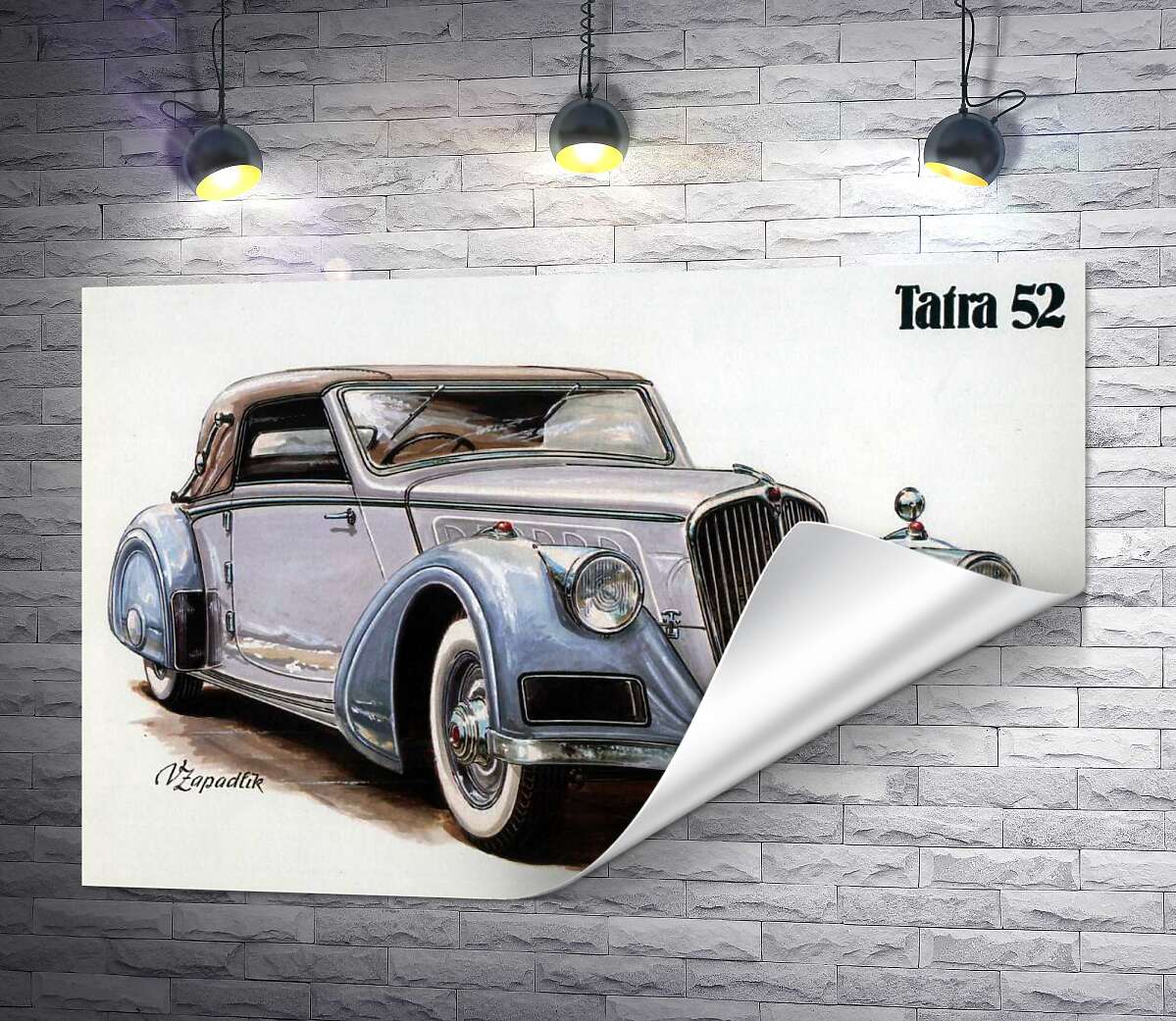печать Небесно-голубой автомобиль Tatra 52