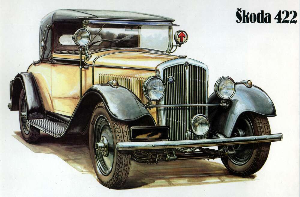 картина-постер Желтый ретро-автомобиль Skoda 442