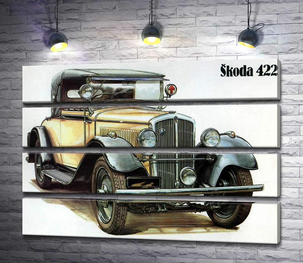 модульная картина Желтый ретро-автомобиль Skoda 442 (Модуль №22)