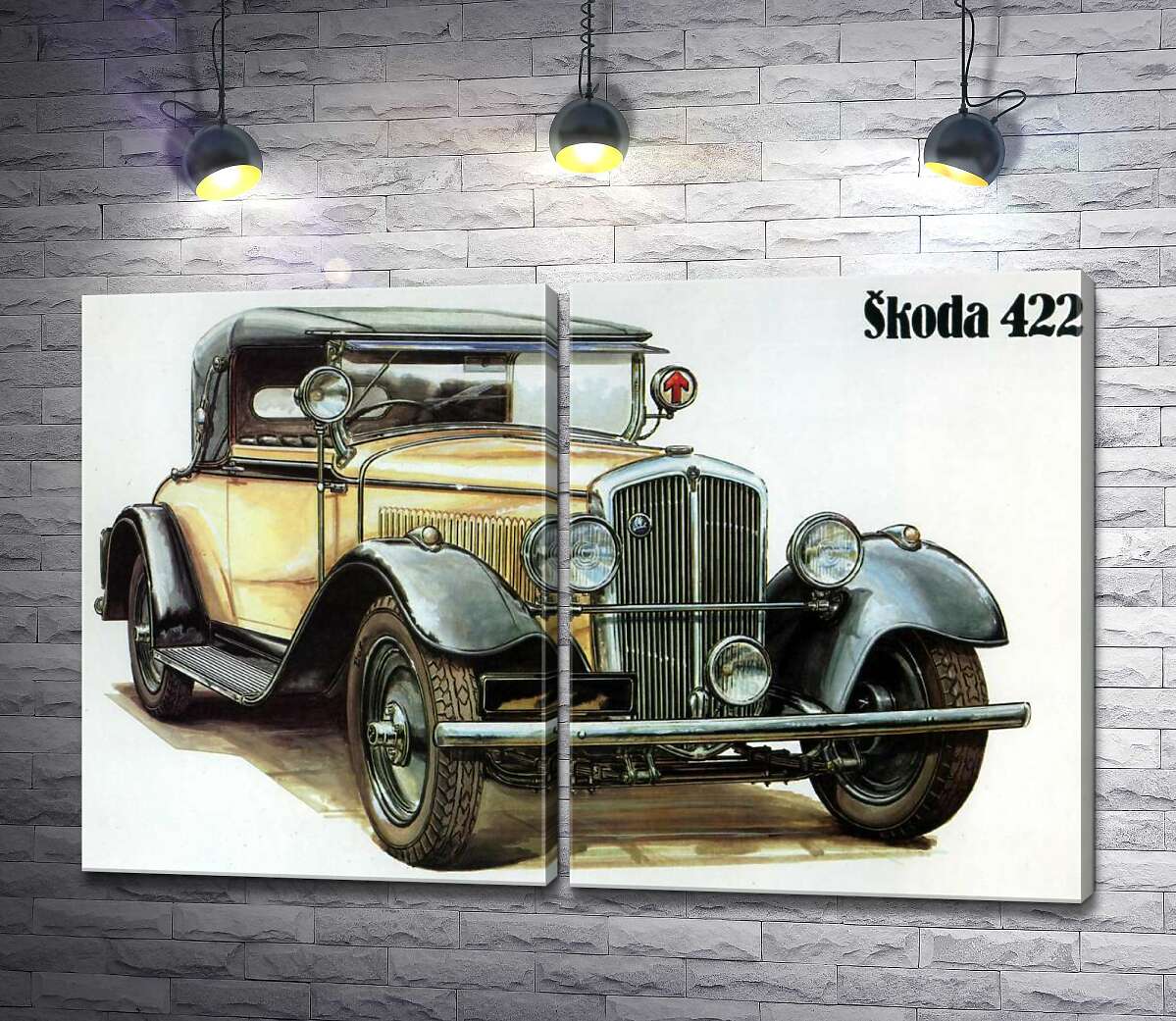 модульна картина Жовтий  ретро-автомобіль Skoda 442 (Модуль №6)
