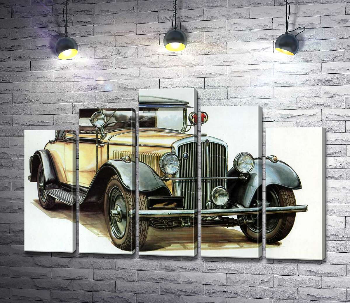 модульна картина Жовтий  ретро-автомобіль Skoda 442 (Модуль №29)