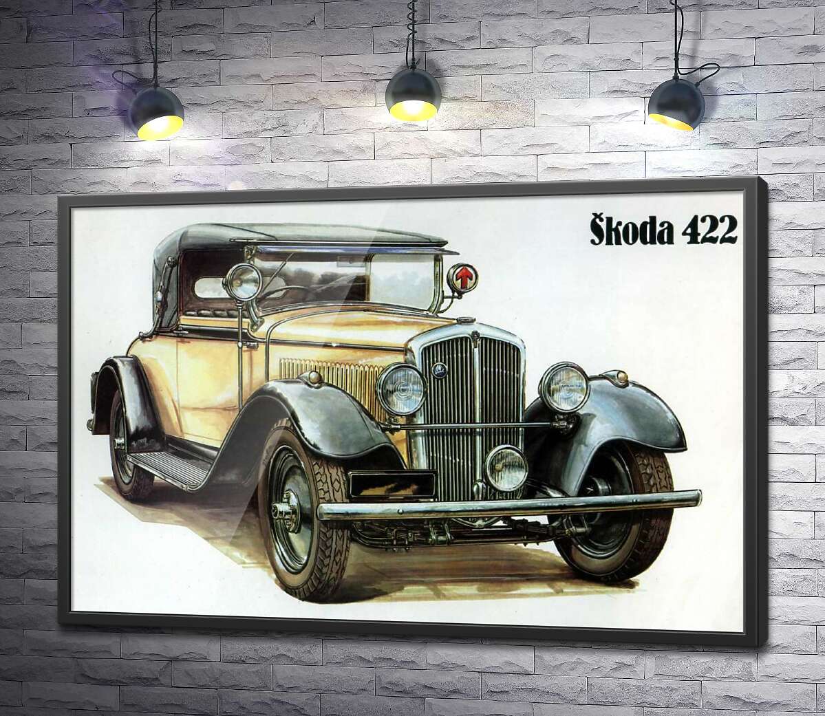 постер Жовтий  ретро-автомобіль Skoda 442