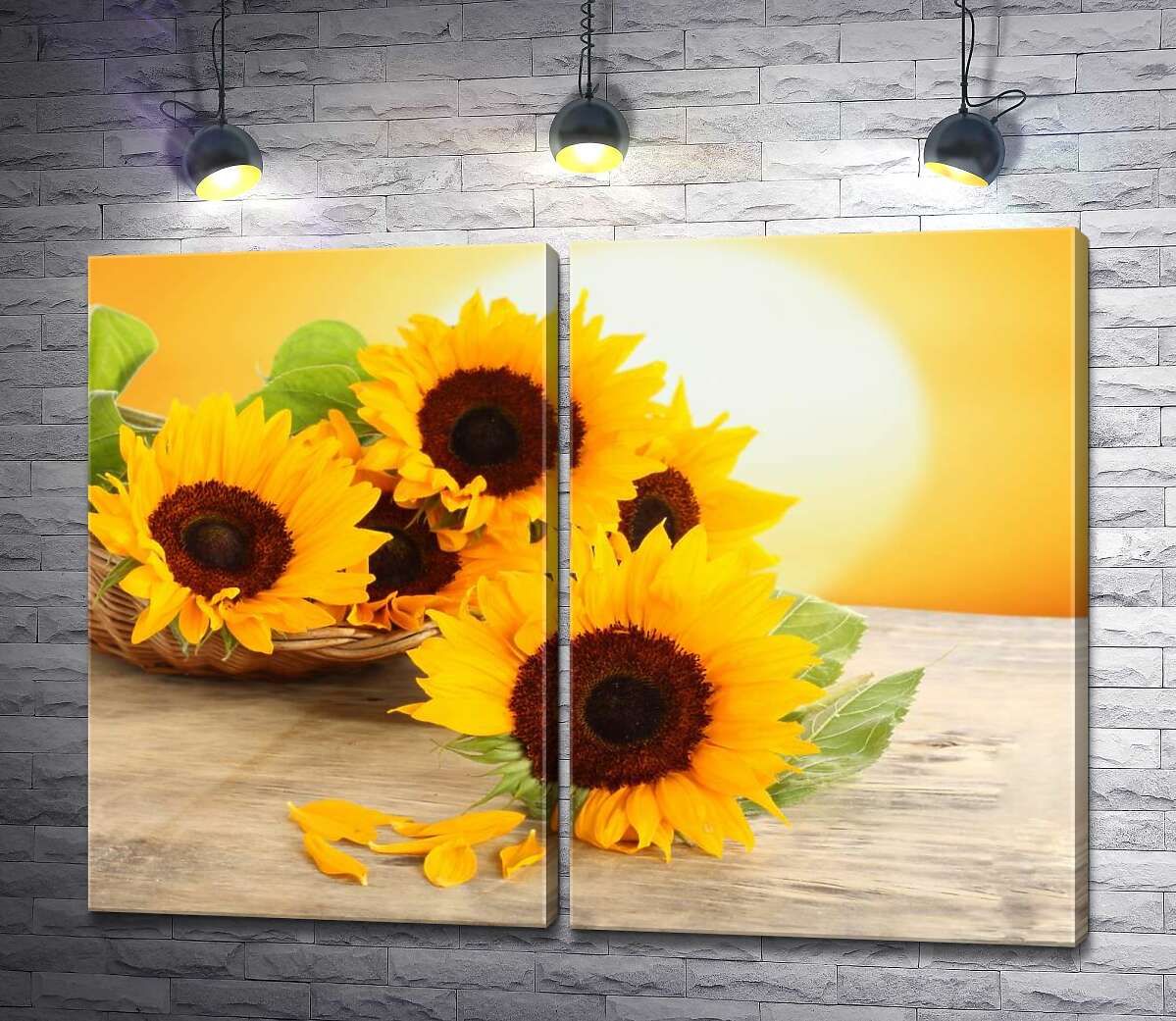 модульна картина Жовтоголові соняшники в корзинці