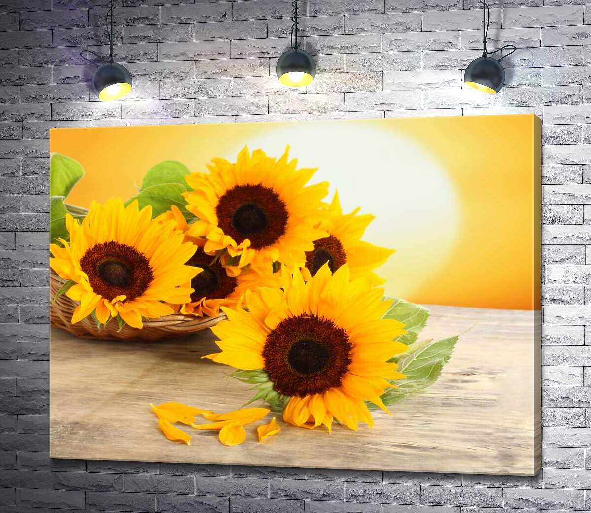 картина Жовтоголові соняшники в корзинці