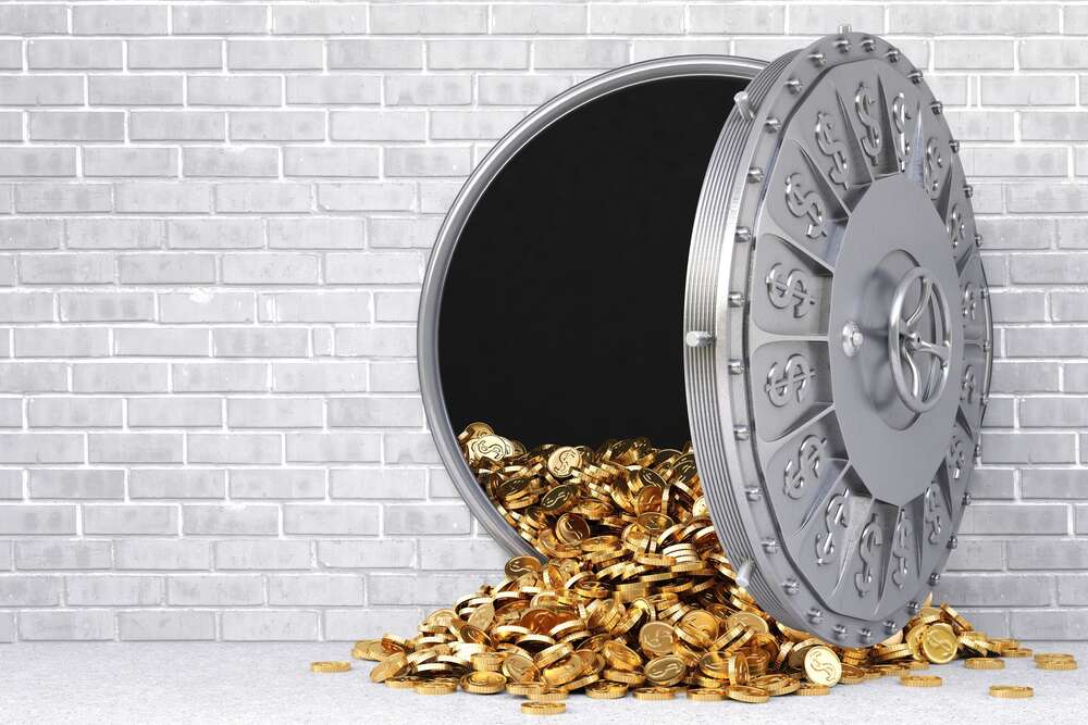 картина-постер Сейф с золотыми монетами долларов