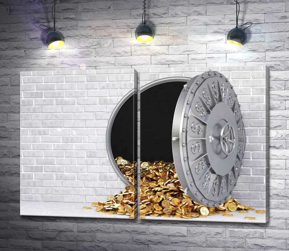 модульна картина Сейф із золотими монетами доларів