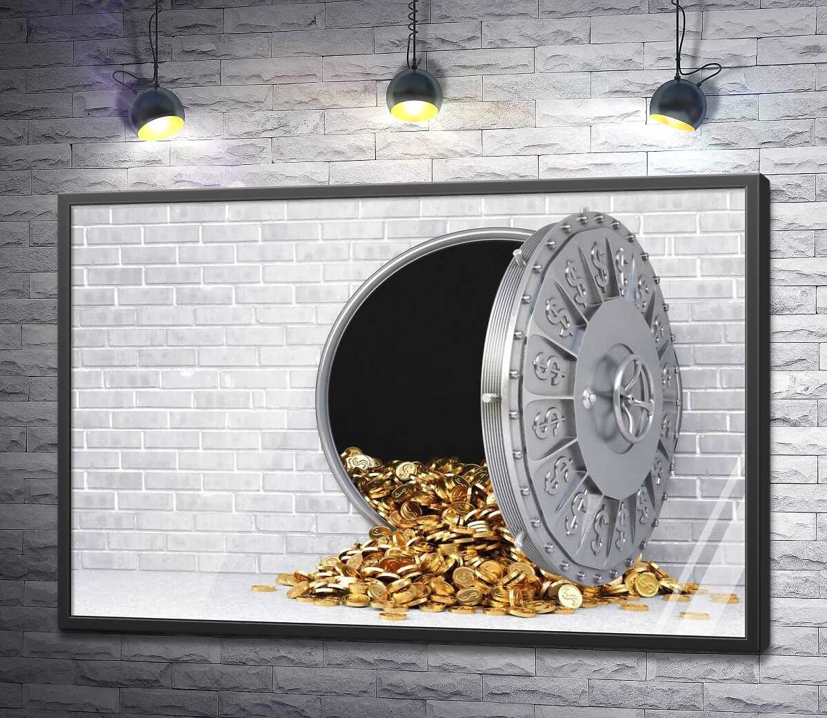 постер Сейф с золотыми монетами долларов