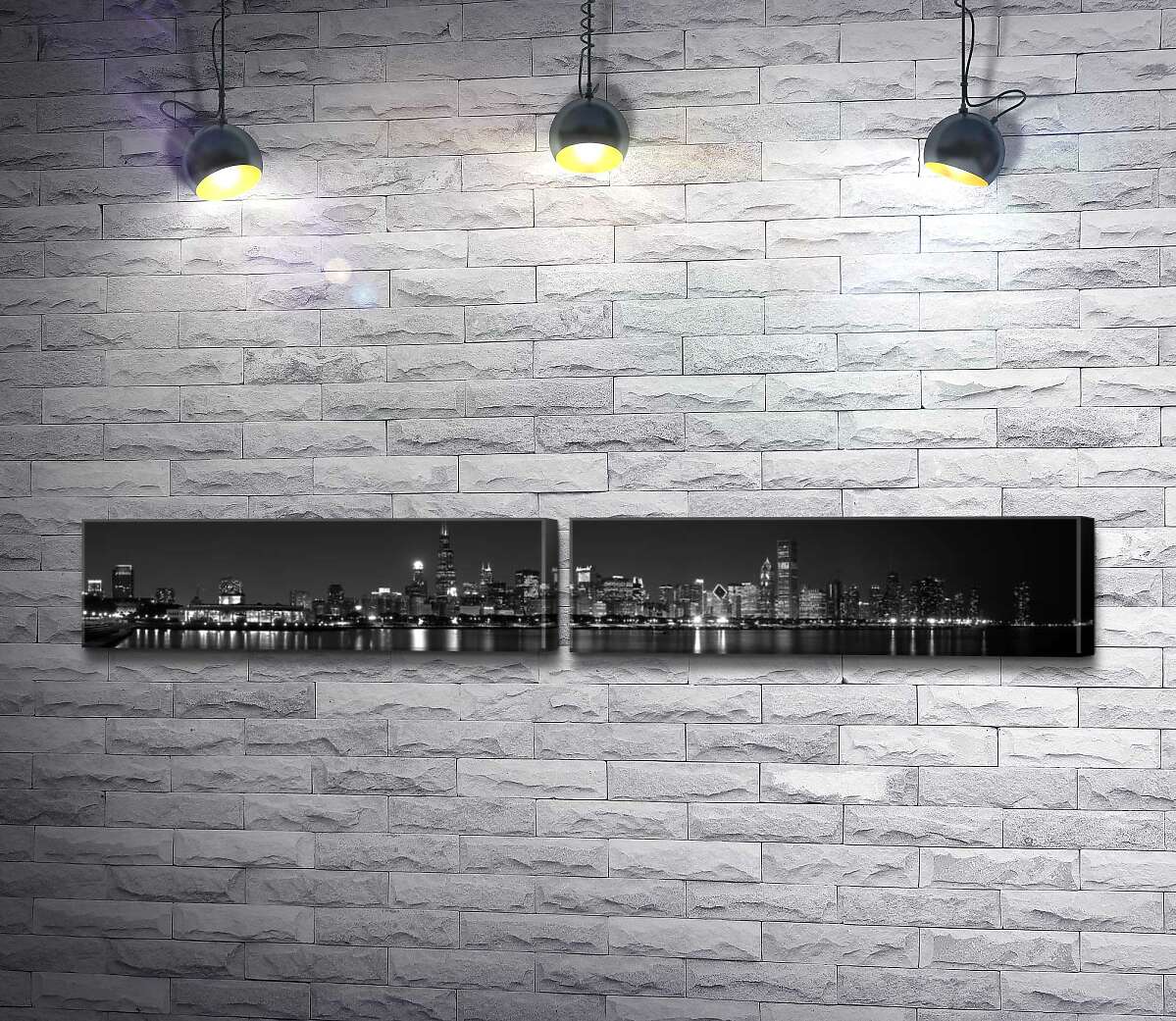 модульная картина Ночная панорама черно-белого Чикаго