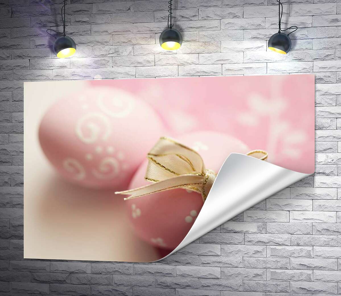друк Рожеві пасхальні яйця із ніжним кремовим бантиком