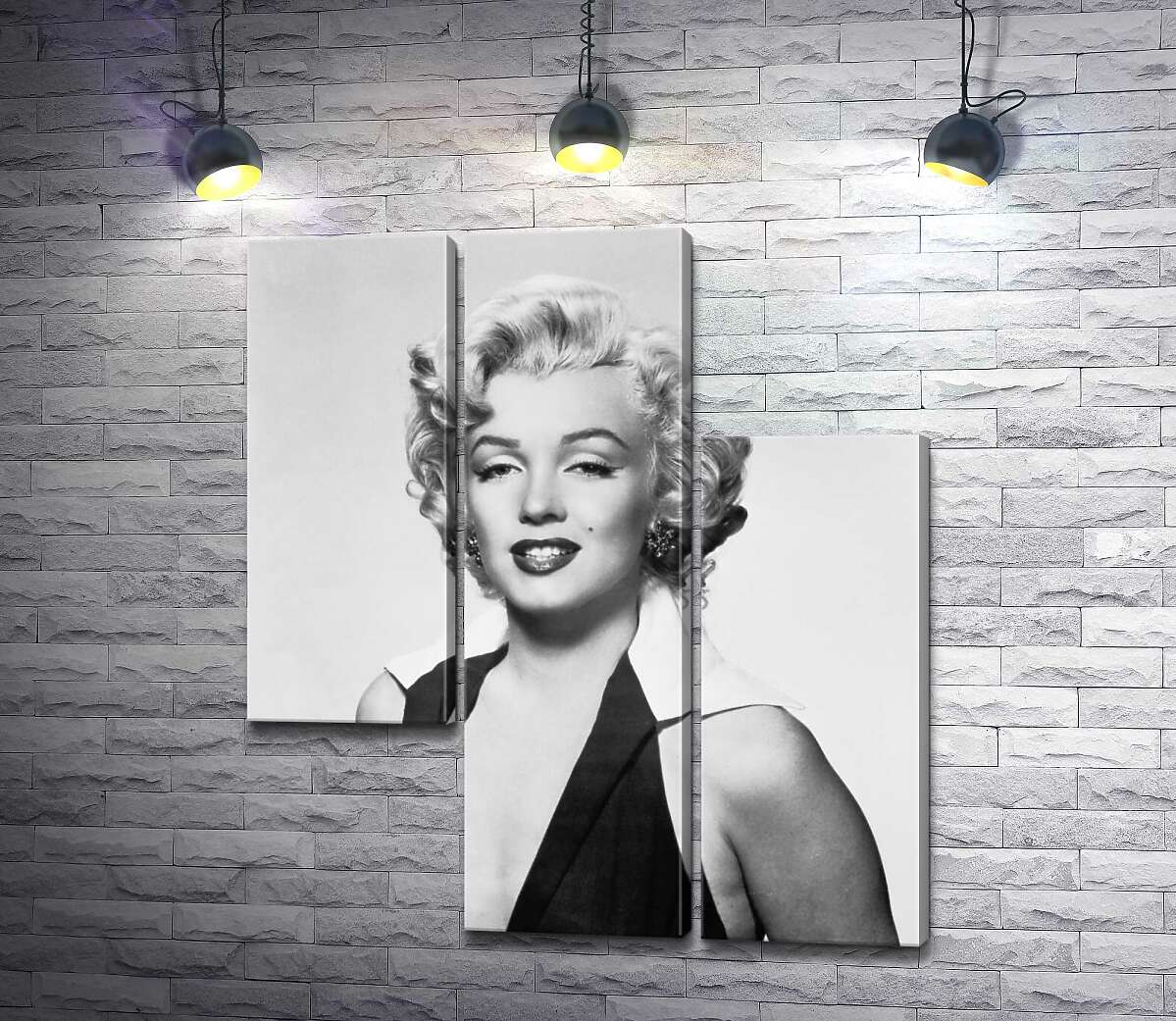 модульная картина Портрет Мэрилин Монро (Marilyn Monroe) в откровенном платье и черно-белых тонах (Модуль №13)