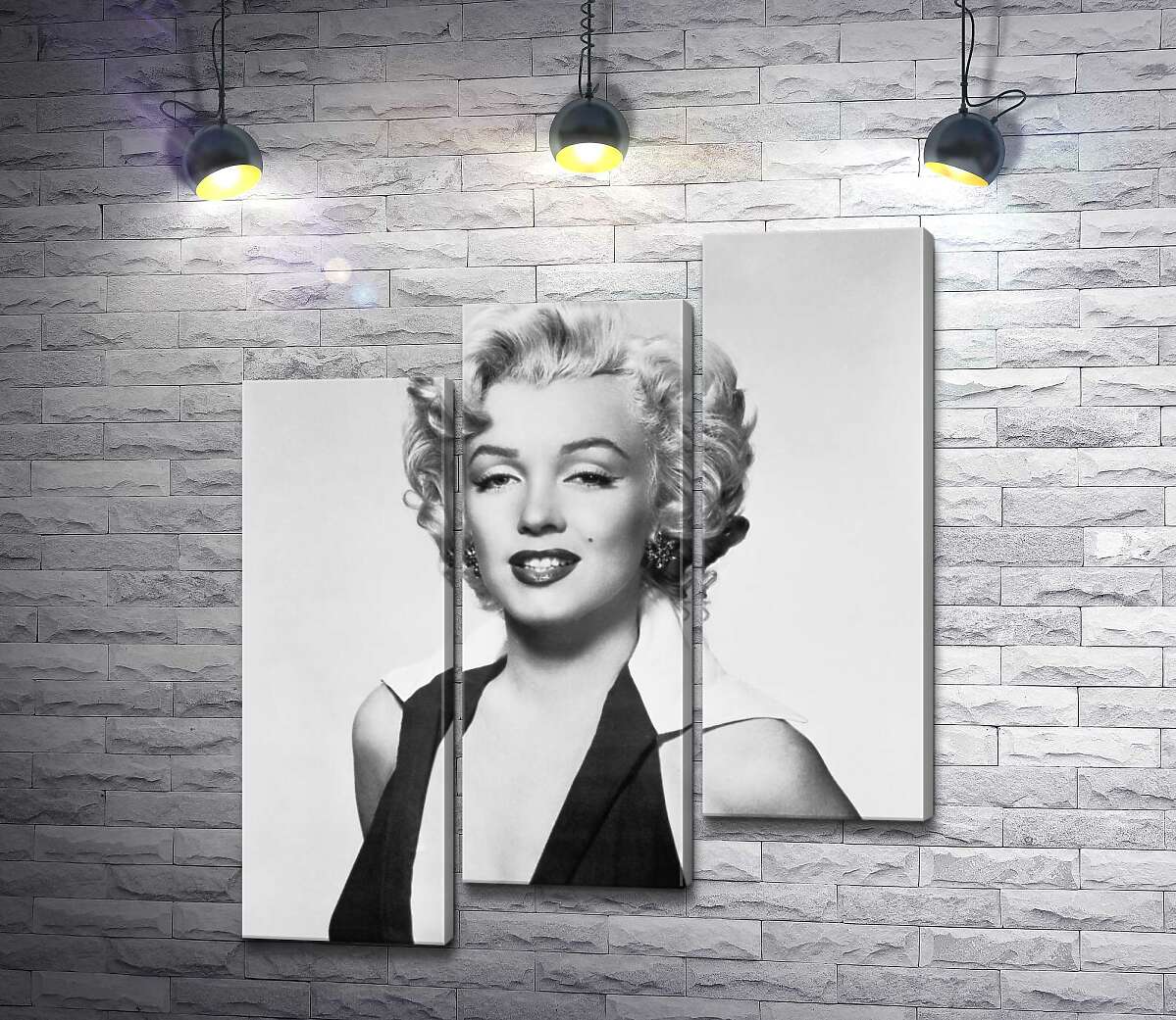 модульна картина Портрет Мерілін Монро (Marilyn Monroe) у відвертій сукні та чорно-білих тонах (Модуль №14)