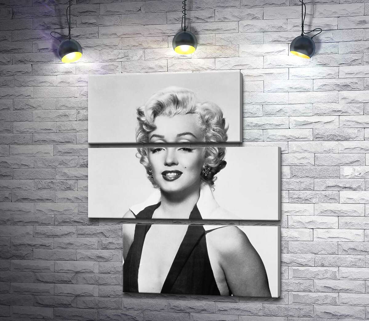 модульная картина Портрет Мэрилин Монро (Marilyn Monroe) в откровенном платье и черно-белых тонах (Модуль №16)