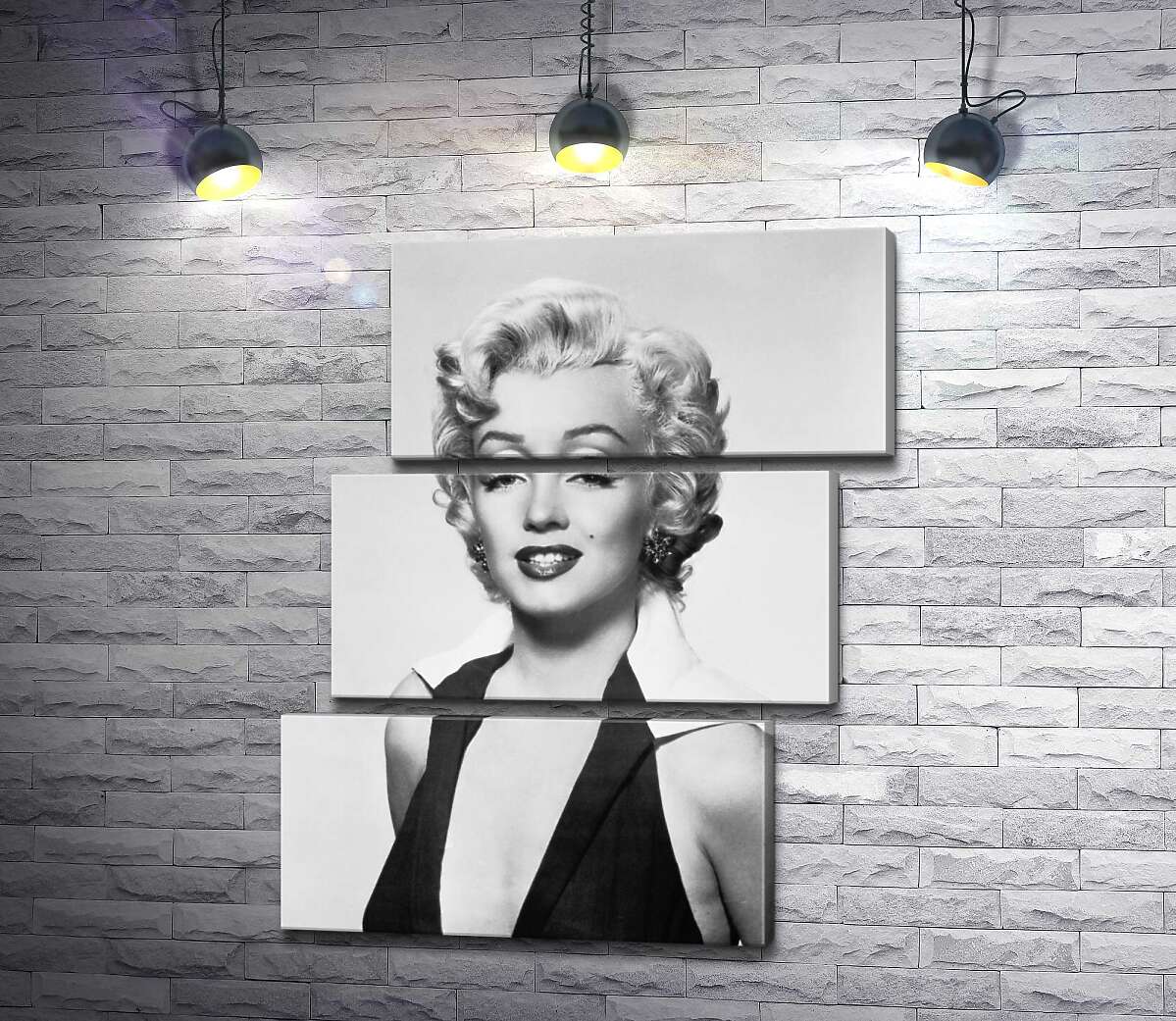 модульная картина Портрет Мэрилин Монро (Marilyn Monroe) в откровенном платье и черно-белых тонах (Модуль №17)