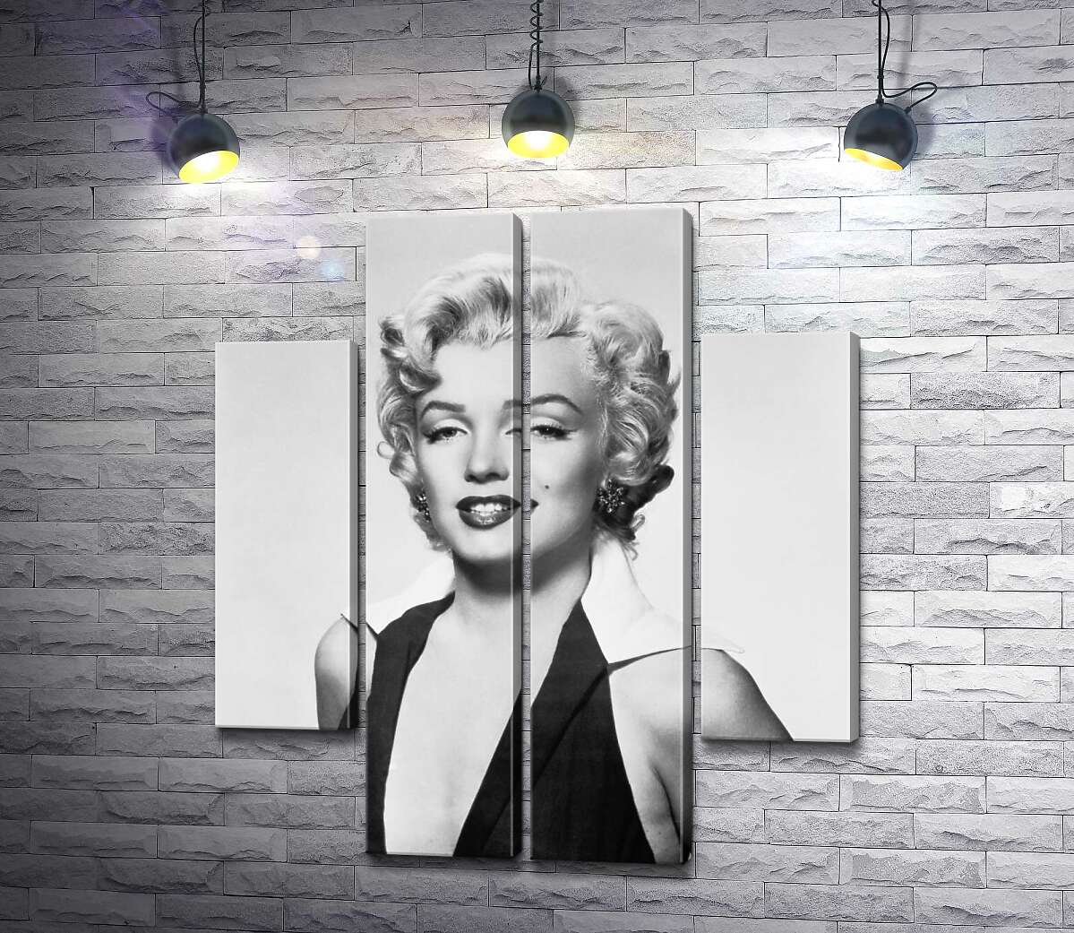 модульная картина Портрет Мэрилин Монро (Marilyn Monroe) в откровенном платье и черно-белых тонах (Модуль №20)