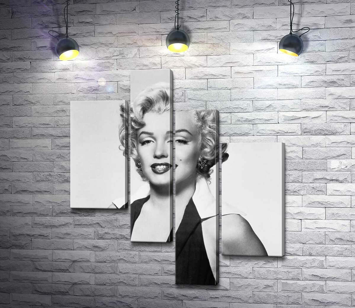 модульна картина Портрет Мерілін Монро (Marilyn Monroe) у відвертій сукні та чорно-білих тонах (Модуль №21)