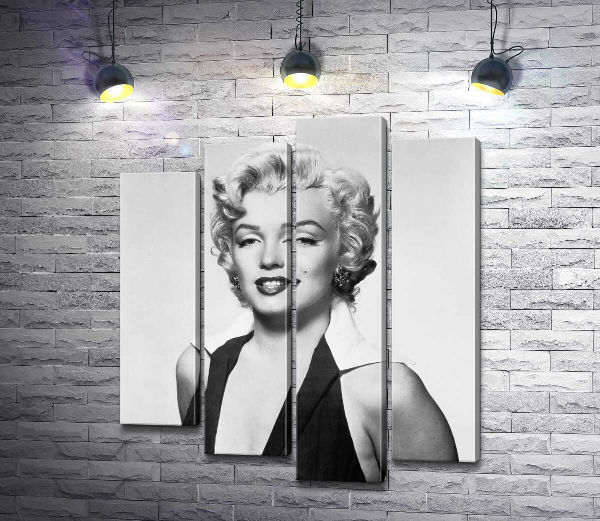 модульна картина Портрет Мерілін Монро (Marilyn Monroe) у відвертій сукні та чорно-білих тонах (Модуль №3)