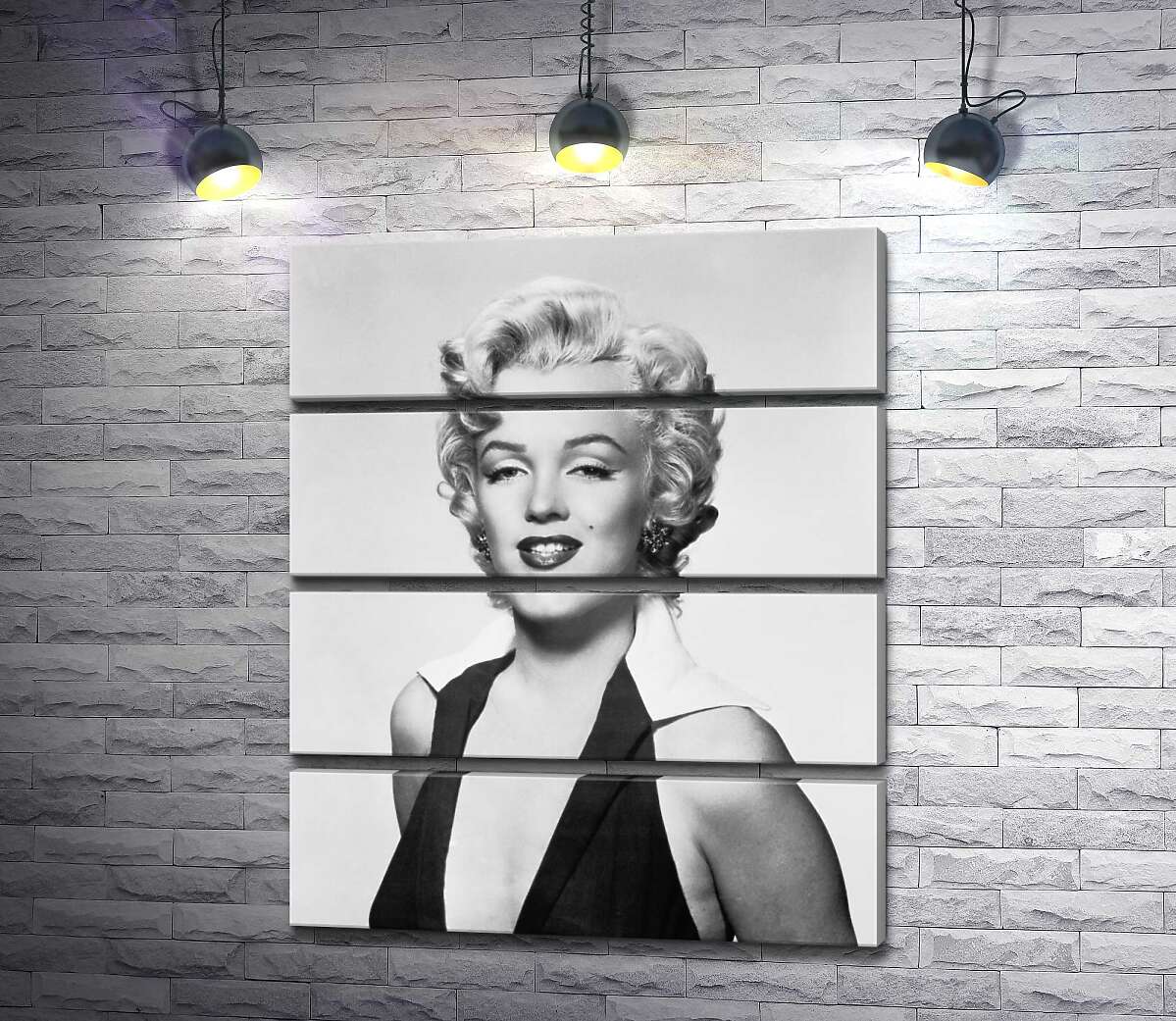 модульна картина Портрет Мерілін Монро (Marilyn Monroe) у відвертій сукні та чорно-білих тонах (Модуль №22)