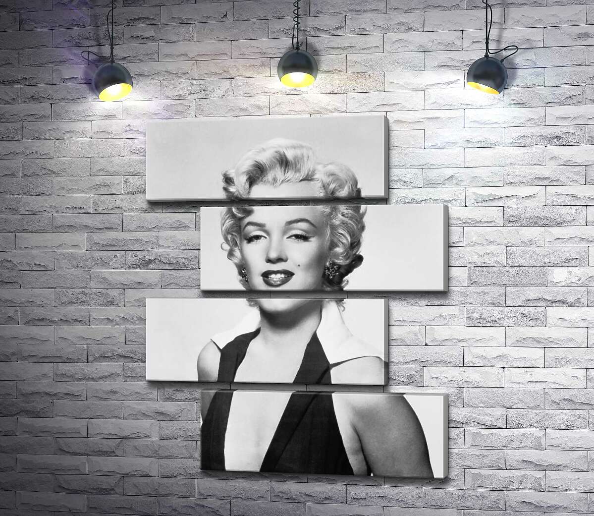 модульна картина Портрет Мерілін Монро (Marilyn Monroe) у відвертій сукні та чорно-білих тонах (Модуль №23)