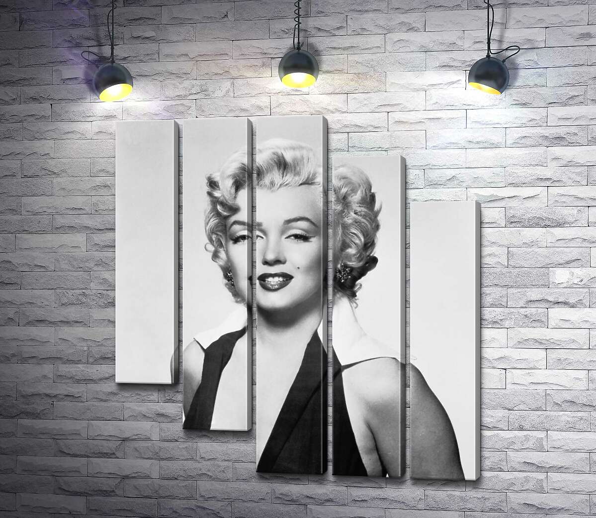 модульная картина Портрет Мэрилин Монро (Marilyn Monroe) в откровенном платье и черно-белых тонах (Модуль №28)