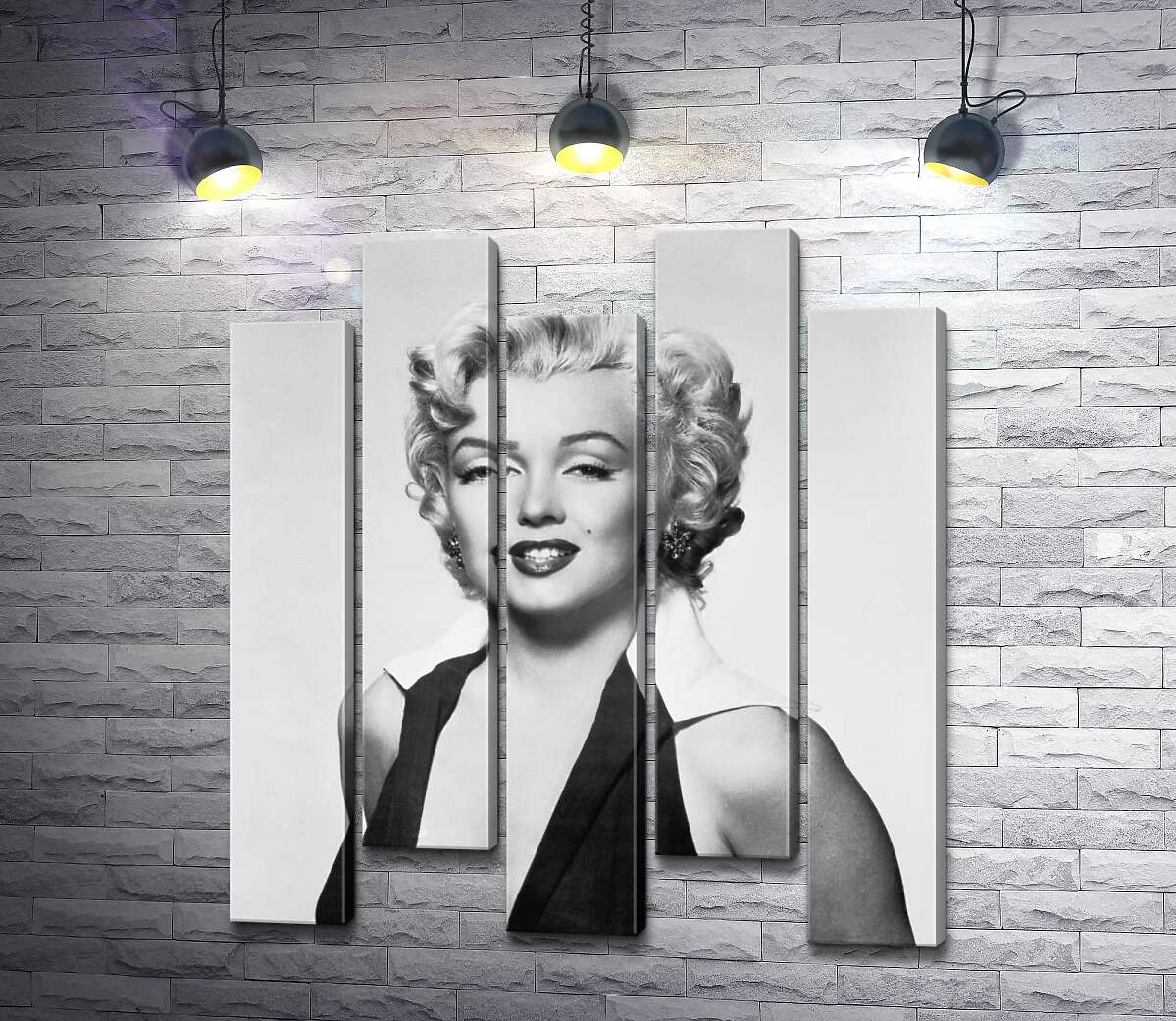 модульная картина Портрет Мэрилин Монро (Marilyn Monroe) в откровенном платье и черно-белых тонах (Модуль №30)