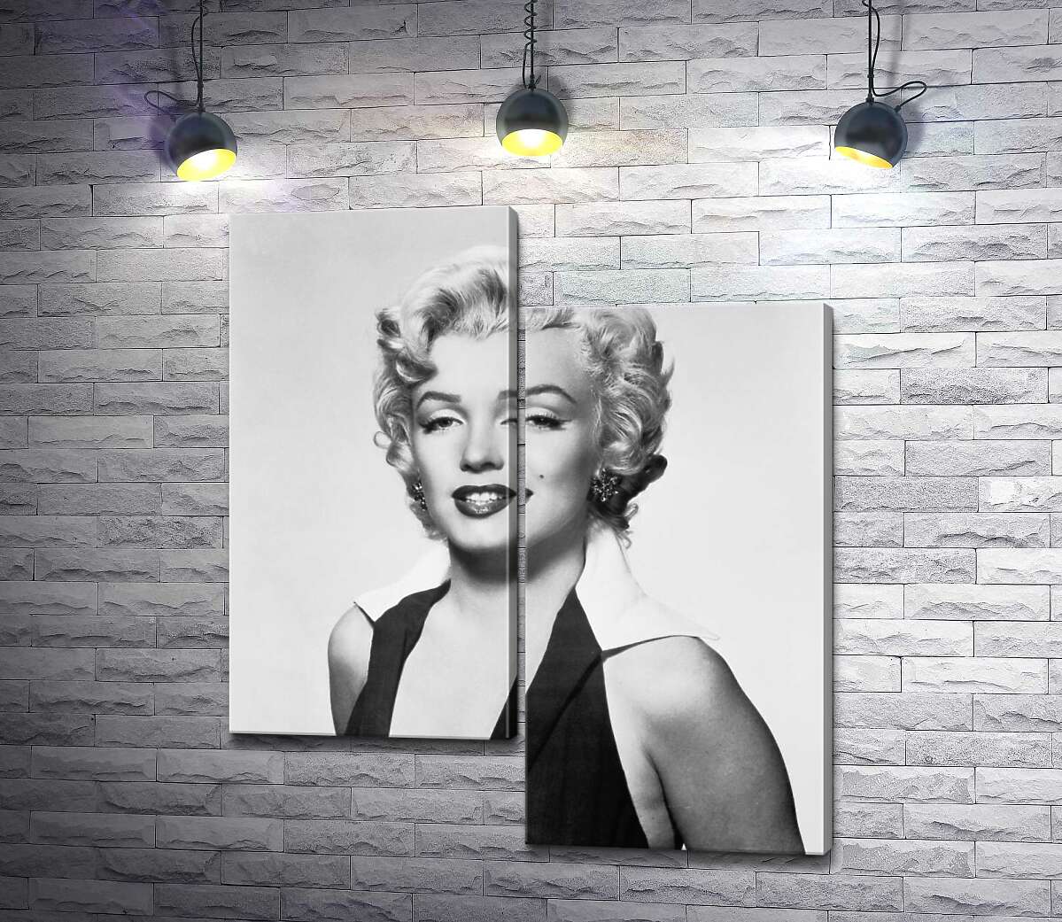 модульна картина Портрет Мерілін Монро (Marilyn Monroe) у відвертій сукні та чорно-білих тонах (Модуль №9)