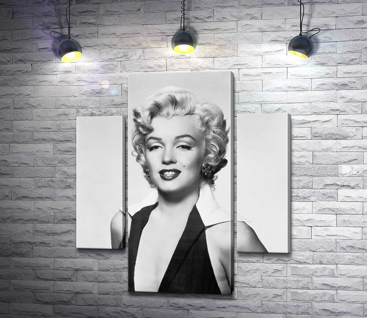 модульная картина Портрет Мэрилин Монро (Marilyn Monroe) в откровенном платье и черно-белых тонах (Модуль №5)