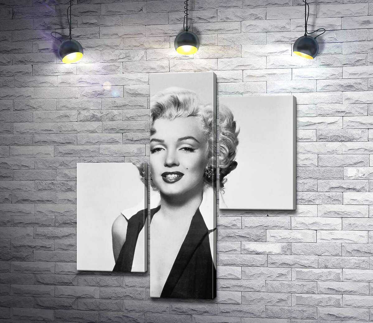 модульна картина Портрет Мерілін Монро (Marilyn Monroe) у відвертій сукні та чорно-білих тонах (Модуль №12)
