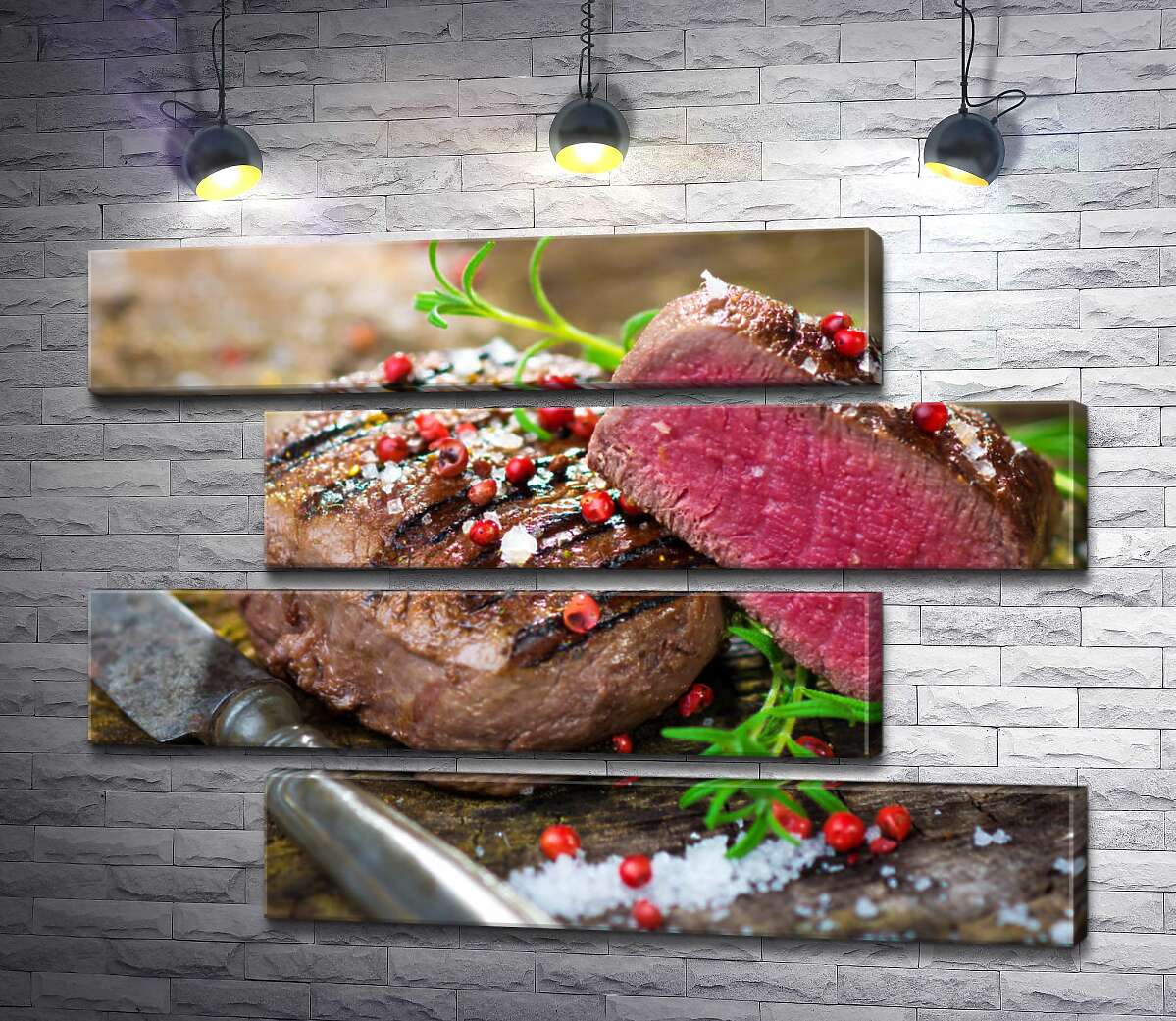 модульная картина Сочный стейк с веточками розмарина и ягодами клюквы (Модуль №23)
