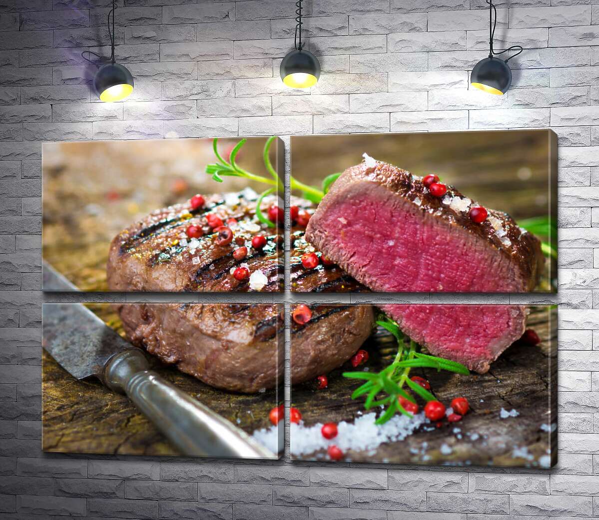 модульная картина Сочный стейк с веточками розмарина и ягодами клюквы (Модуль №25)