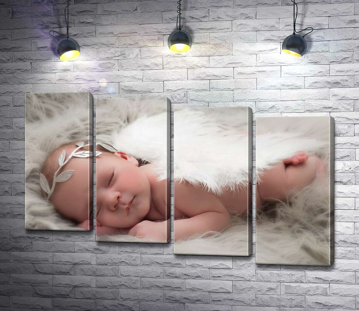модульна картина Янголятко дитина спить на пухнастому покривалі (Модуль №19)