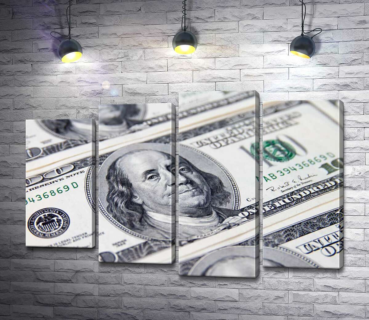 модульная картина Портрет Бенжамина Франклина (Benjamin Franklin) на 100 долларах (Модуль №3)