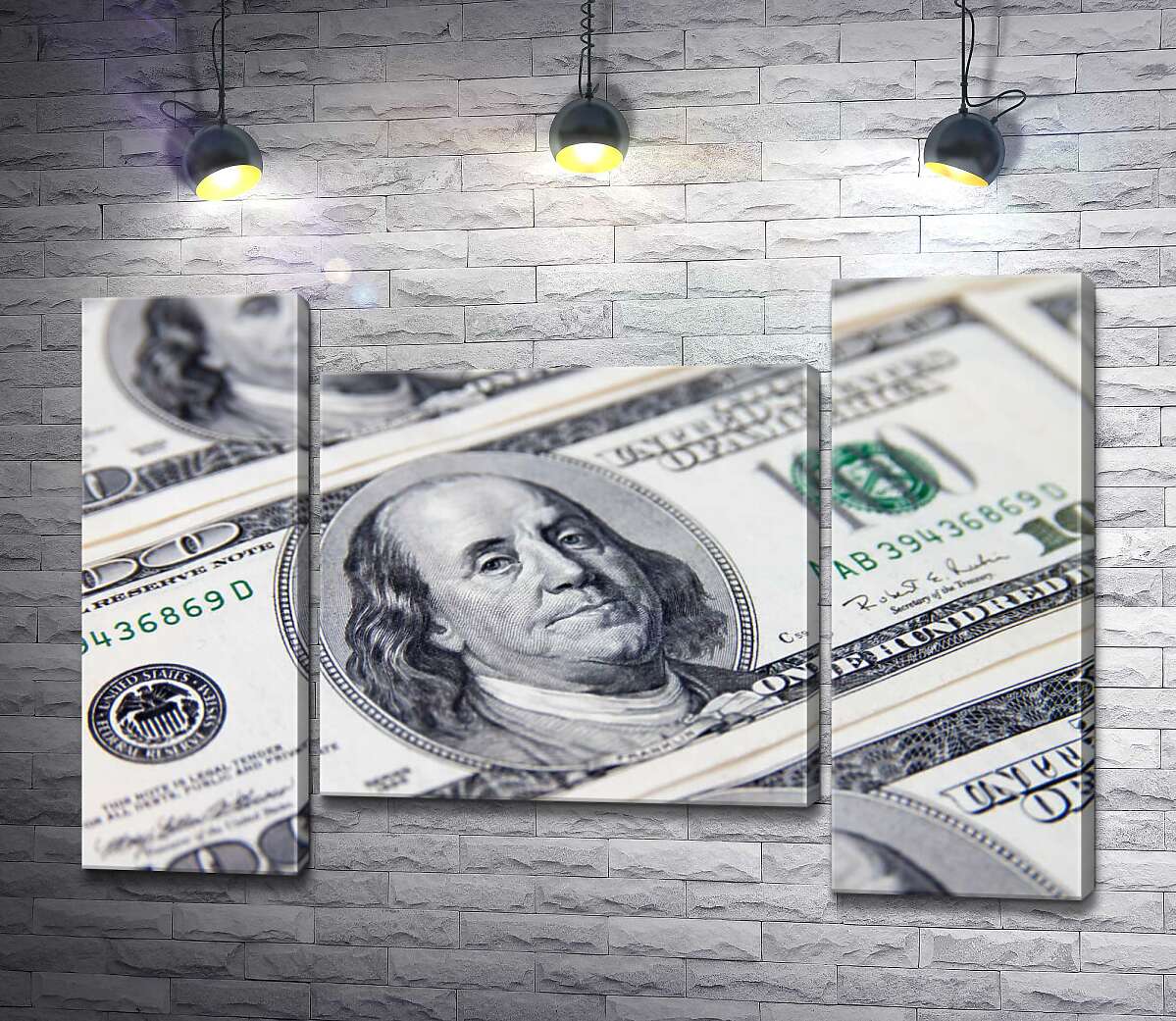 модульна картина Портрет Бенжаміна Франкліна (Benjamin Franklin) на 100 доларах (Модуль №11)